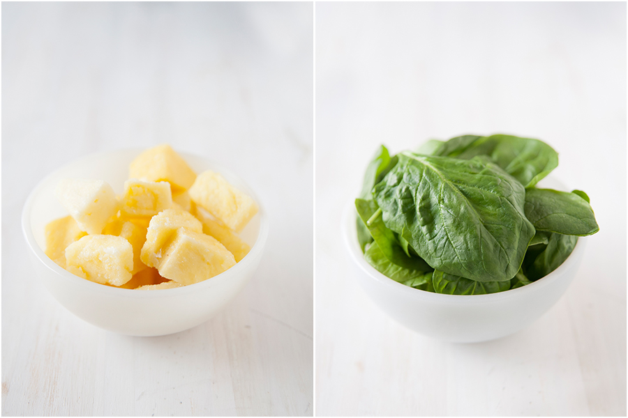 piña y espinacas en dos cuencos