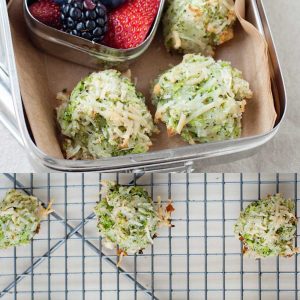 vista superior de croquetas de brócoli en una lonchera