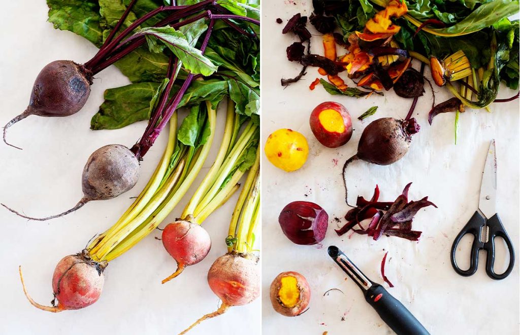 remolachas enteras y peladas