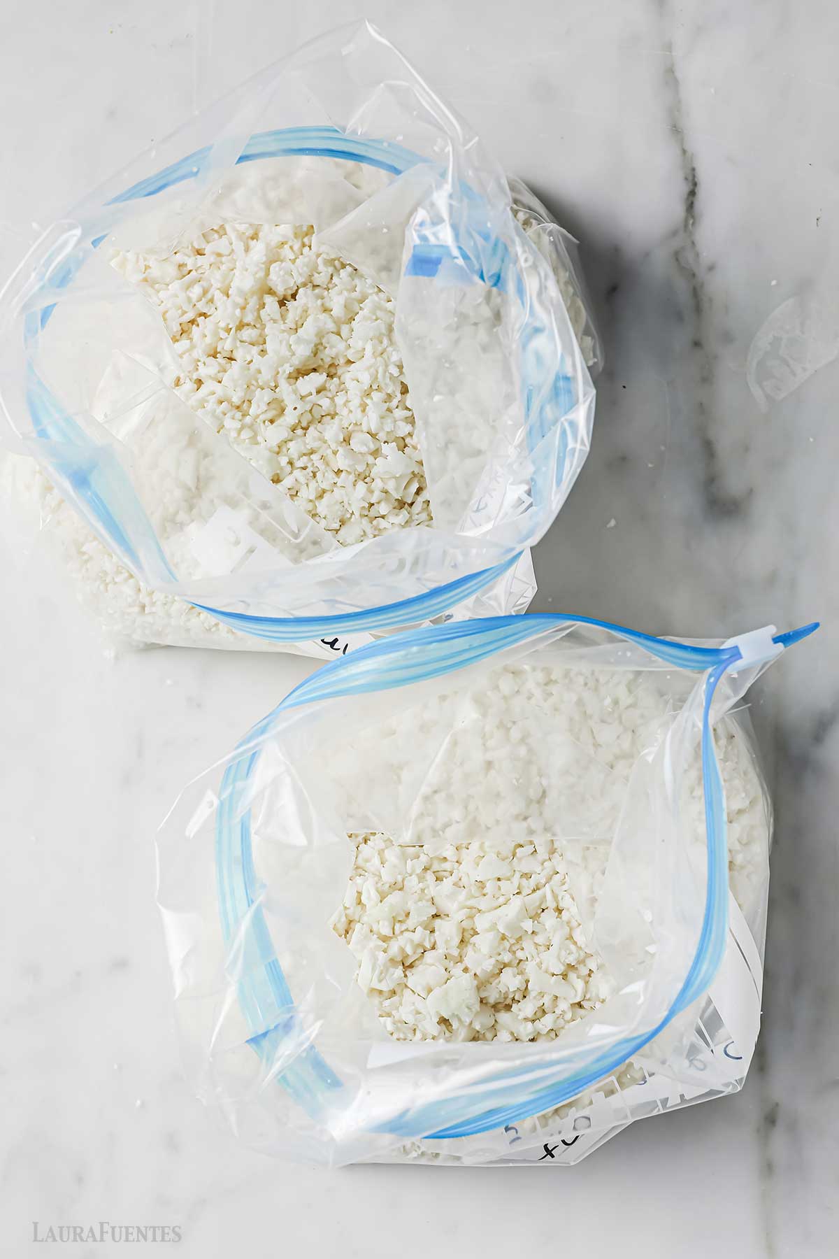 arroz de coliflor en bolsas zip