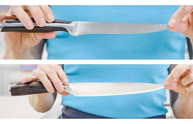 arriba, un cuchillo para deshuesar. Abajo, un cuchillo cocinero.
