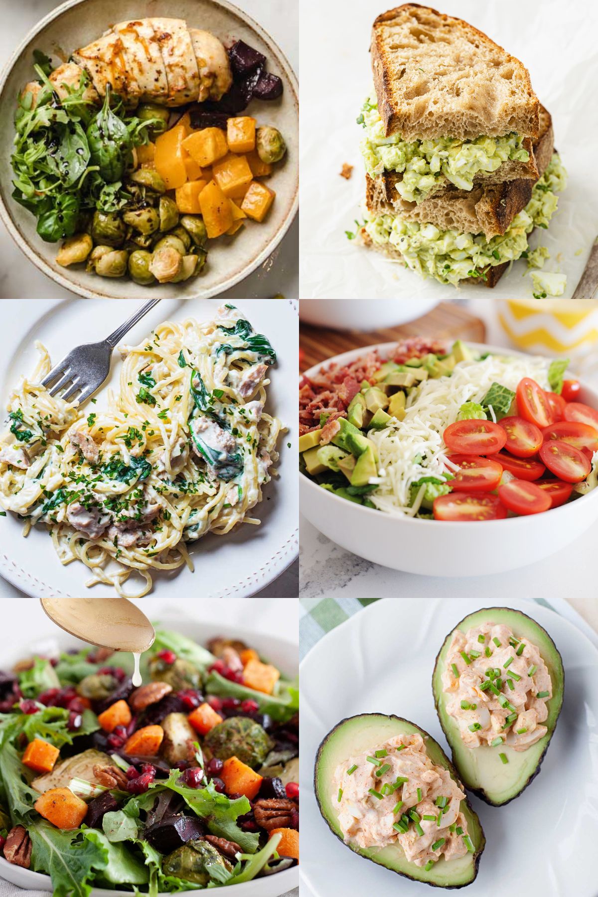 collage con seis fotos de almuerzos rápidos, saludables y caseros