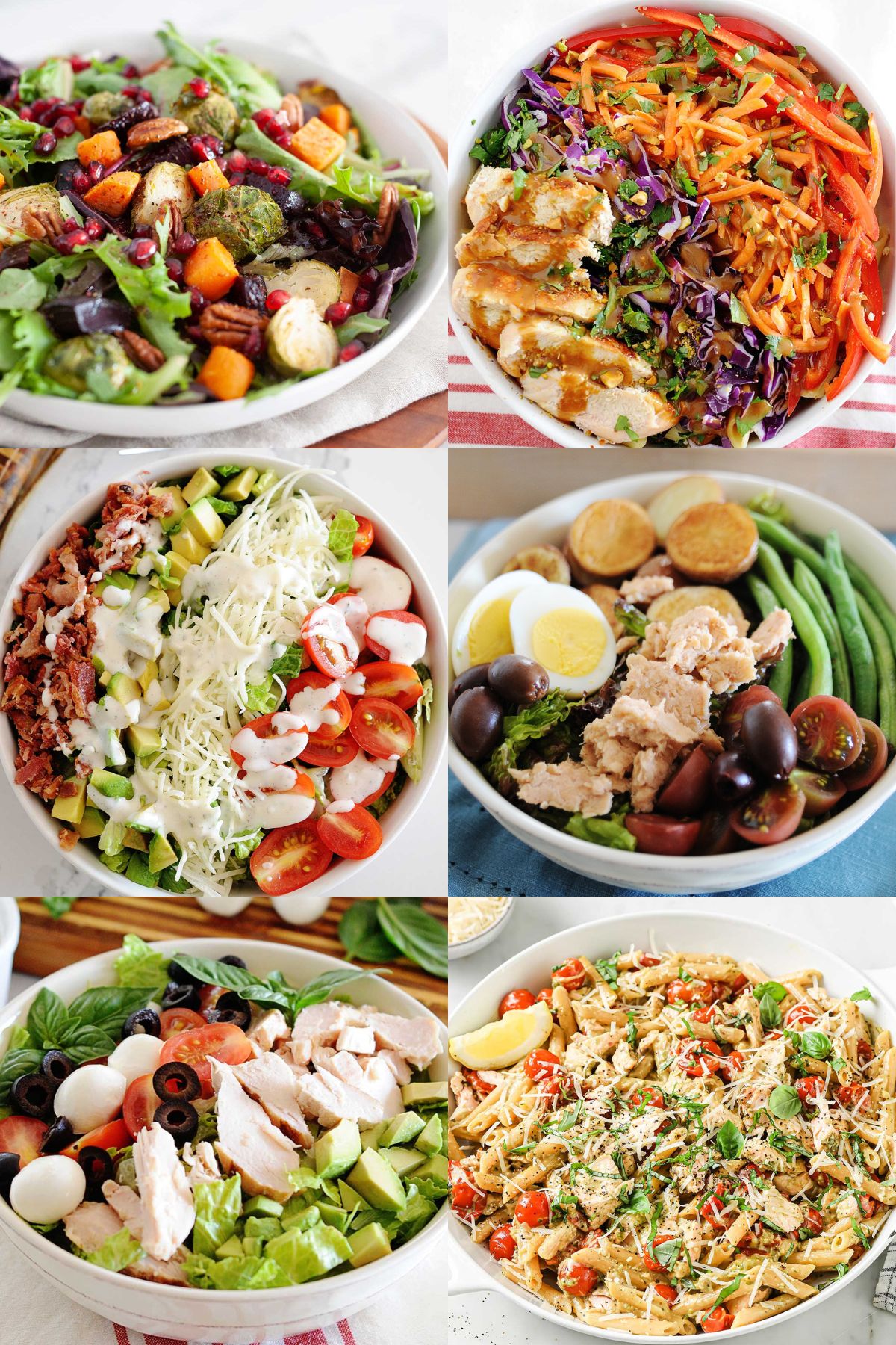 collage con seis imágenes de platos de ensaladas
